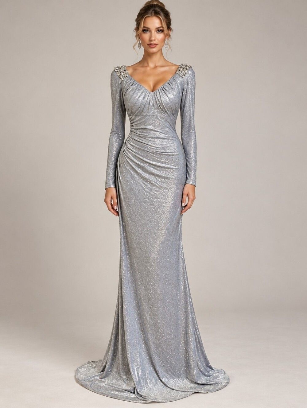 EUC David Meister beaded rhinestone evening wedding cocktail dress, S